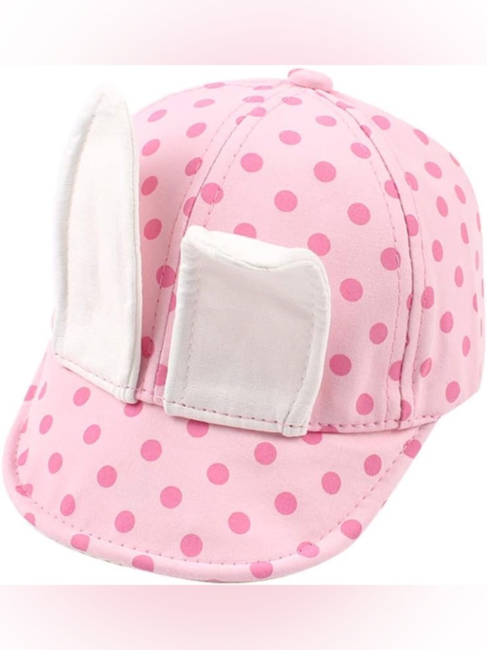 Baby Pink Polka Dot Cap with White Bunny Ears, 6-24M